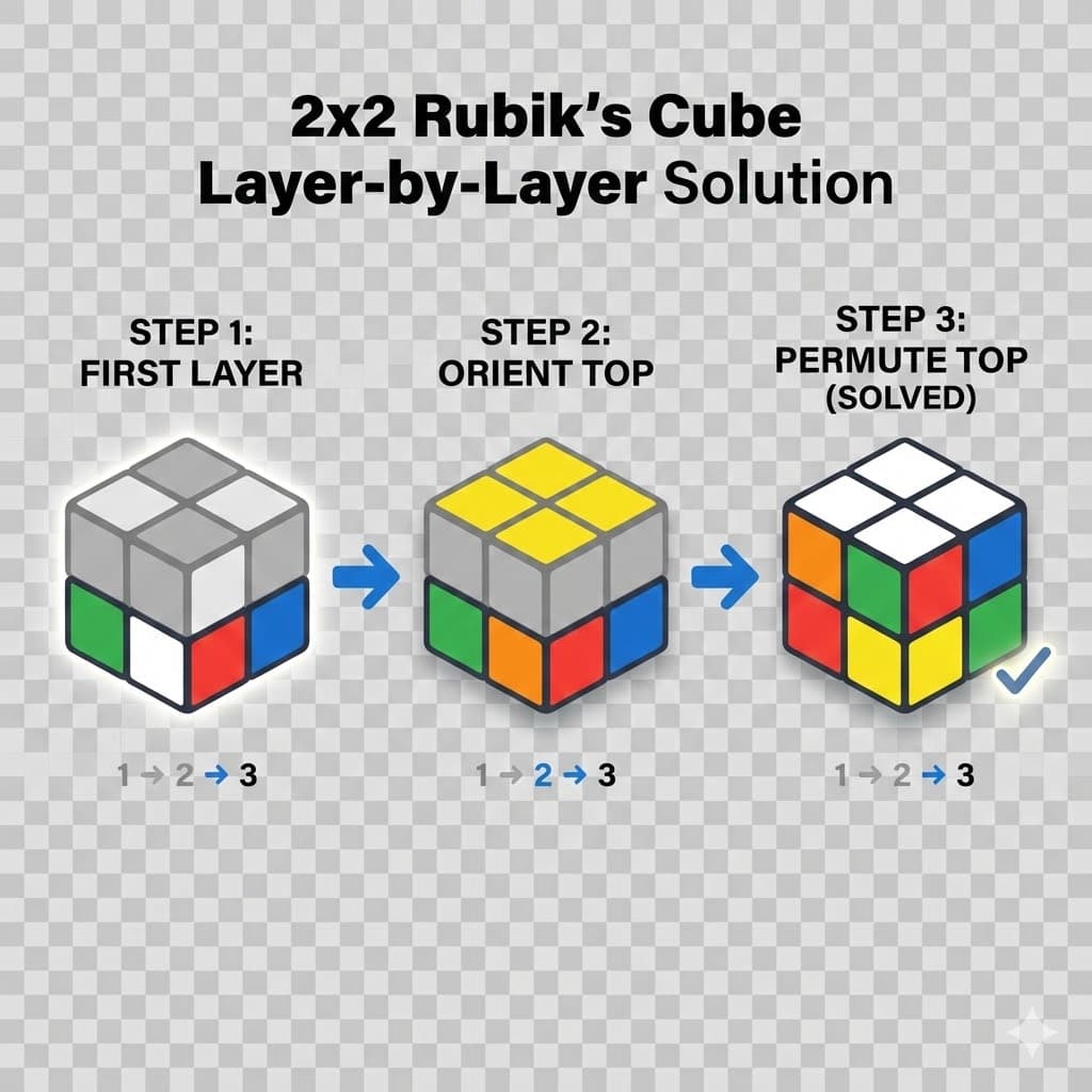 2x2 Rubik's Cube layer-by-layer solving method - first layer then second layer approach