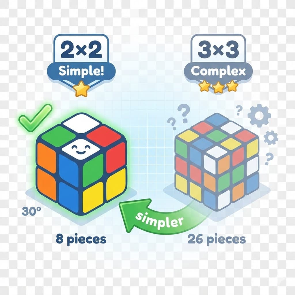 2x2 vs 3x3 Rubik's Cube comparison - pocket cube has only 8 pieces making it easier to solve