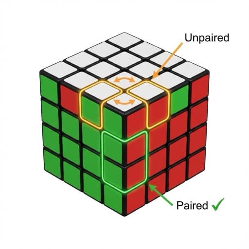 4x4 cube edge pairing tutorial - matching edge pieces must be paired before solving