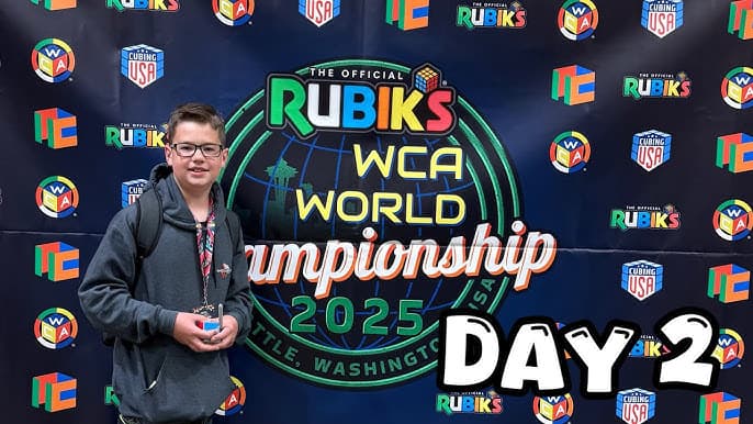 Polish speedcuber Tymon Kolasiński competing with a 5x5x5 Rubik's Cube at the 2025 WCA World Championship in Seattle