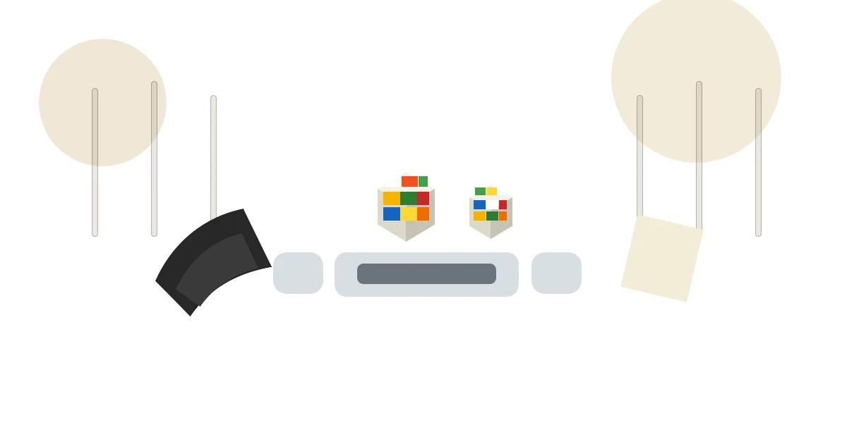 A quiet speedcubing setup with a blindfold, two scrambled cubes, scorecards, and a timer on a competition table in a calm hall.